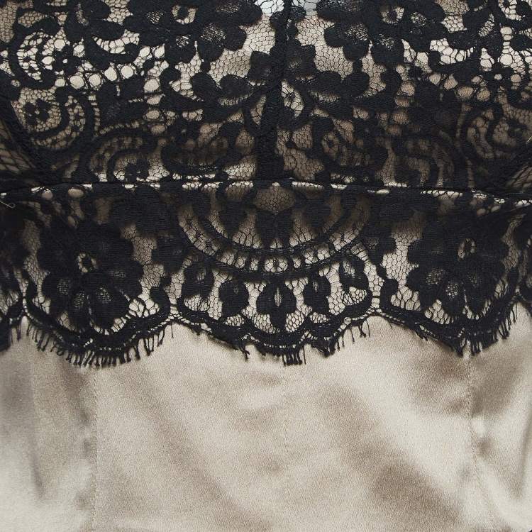Pre Owned Dolce & Gabbana Beige Silk Blend Lace Trim Camisole Top S