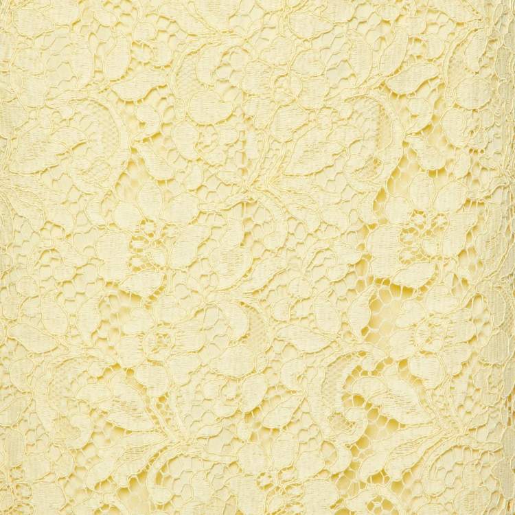 Pre Owned Dolce & Gabbana Yellow Floral Lace Knee Length Skirt M
