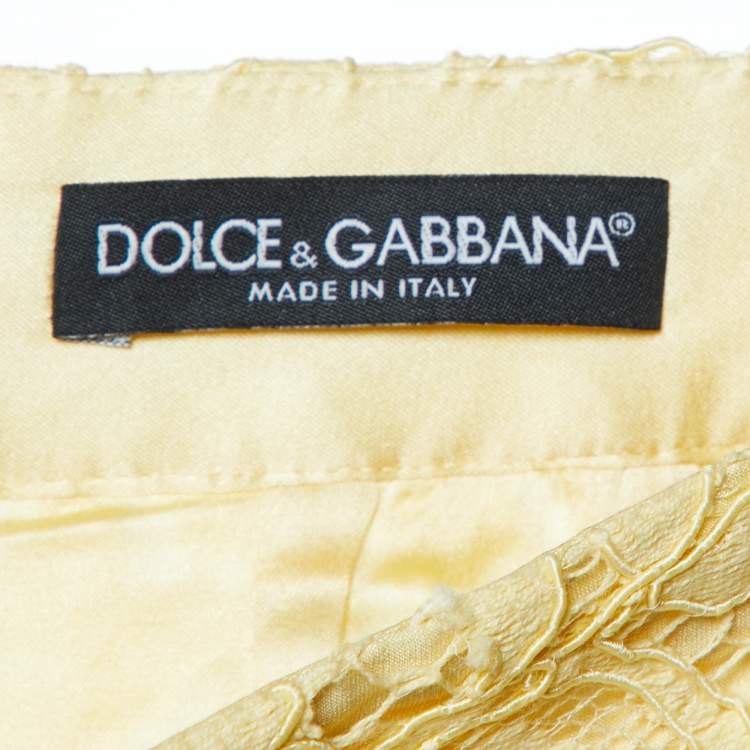Pre Owned Dolce & Gabbana Yellow Floral Lace Knee Length Skirt M