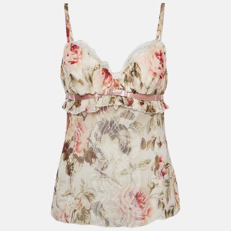مملوكة مسبقًا Dolce & Gabbana Multicolor Floral Print Lace Trim Silk Camisole Top M