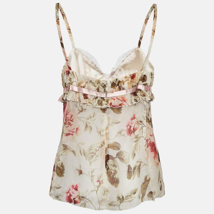 مملوكة مسبقًا Dolce & Gabbana Multicolor Floral Print Lace Trim Silk Camisole Top M