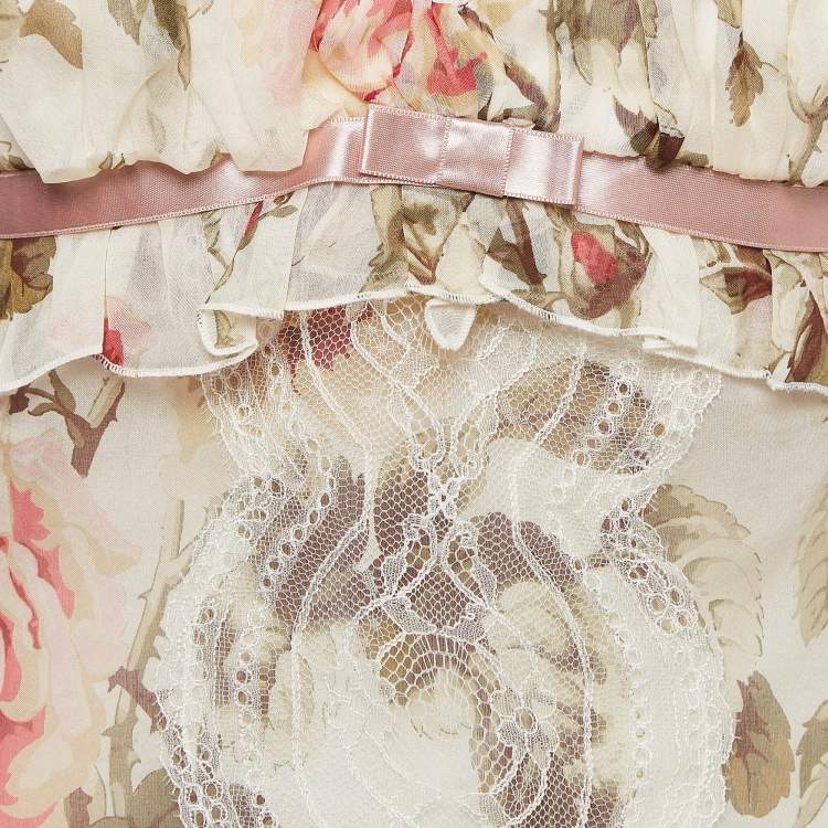 مملوكة مسبقًا Dolce & Gabbana Multicolor Floral Print Lace Trim Silk Camisole Top M