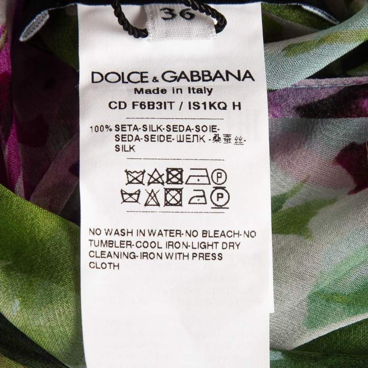 مملوكة مسبقًا Dolce & Gabbana Green/Purple Floral Print Silk Ruffled Midi Dress XS