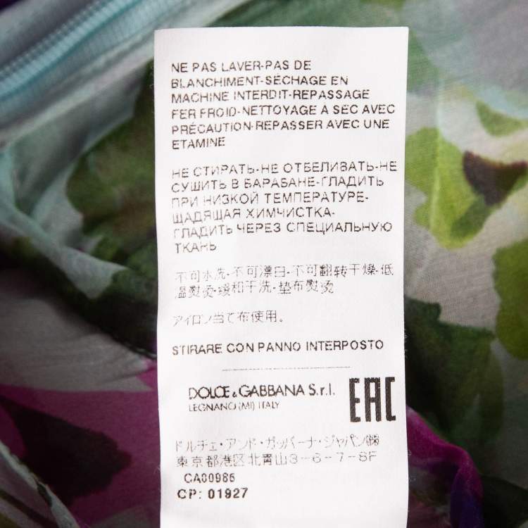 مملوكة مسبقًا Dolce & Gabbana Green/Purple Floral Print Silk Ruffled Midi Dress XS