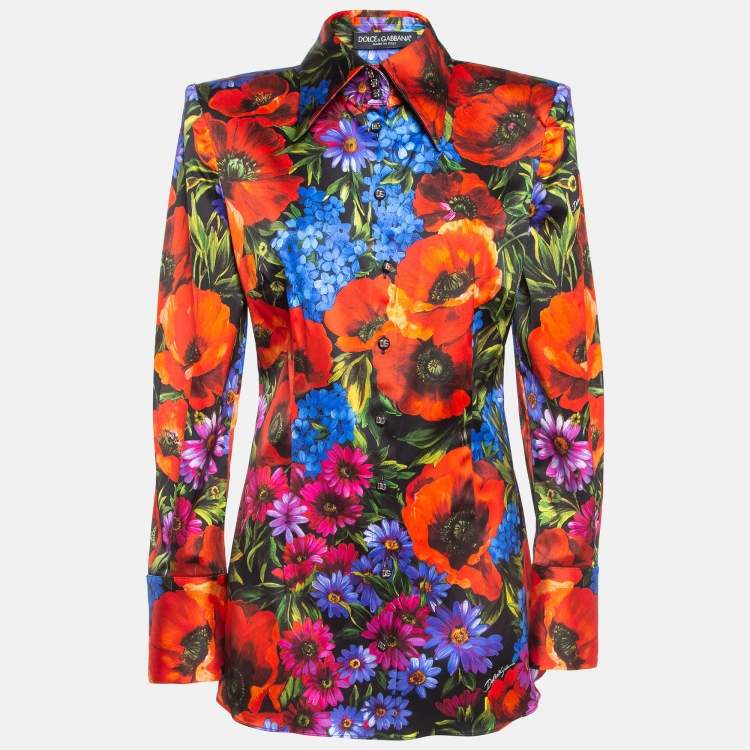 Pre Owned Dolce & Gabbana Multicolor Meadow Print Satin Shirt L