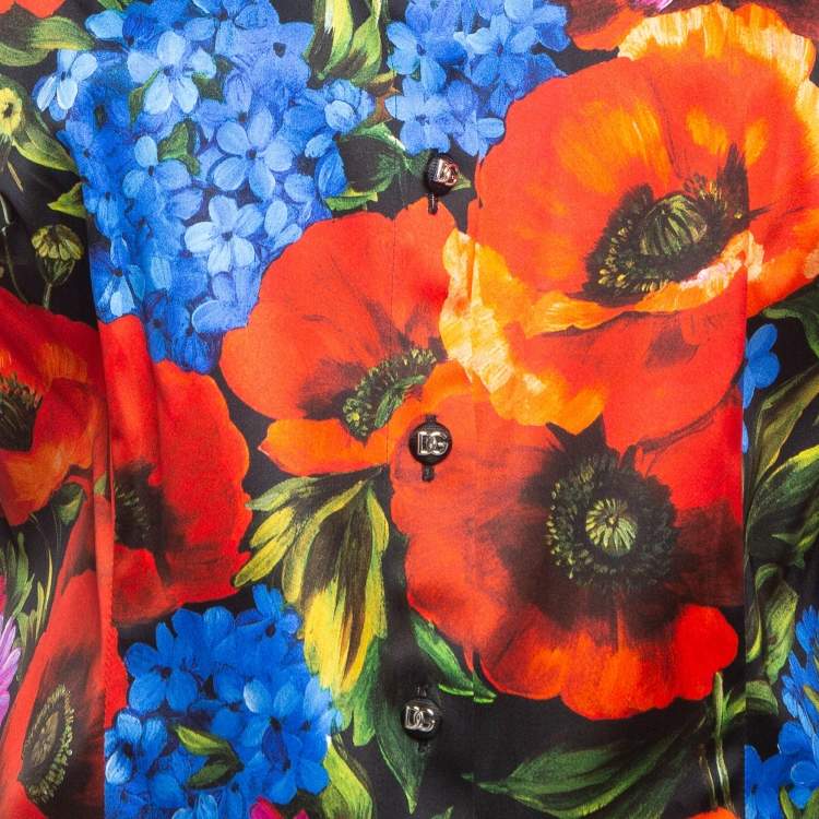 Pre Owned Dolce & Gabbana Multicolor Meadow Print Satin Shirt L