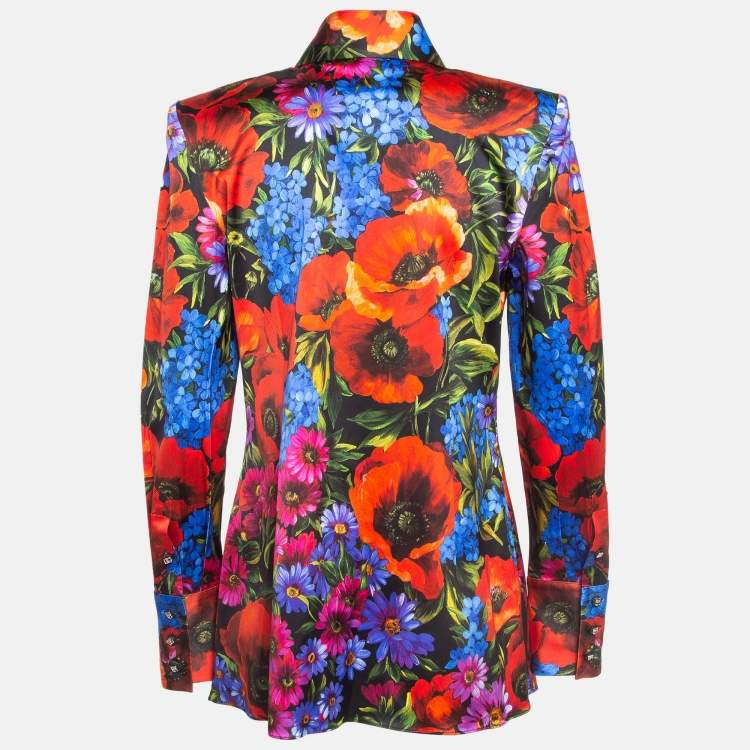Pre Owned Dolce & Gabbana Multicolor Meadow Print Satin Shirt L