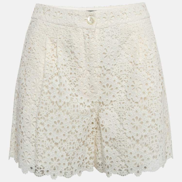 Pre Owned Dolce & Gabbana White Floral Cotton Lace Shorts S