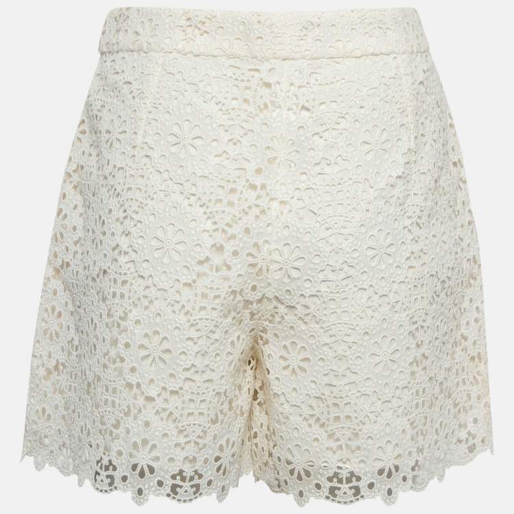Pre Owned Dolce & Gabbana White Floral Cotton Lace Shorts S