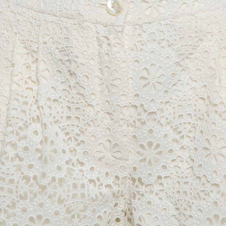 Pre Owned Dolce & Gabbana White Floral Cotton Lace Shorts S
