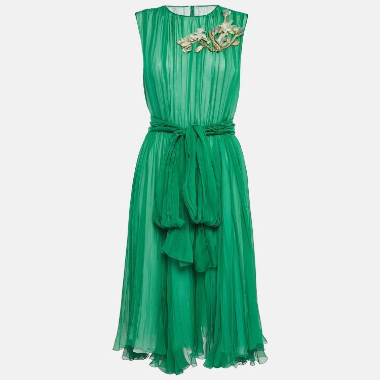 مملوكة مسبقًا Dolce & Gabbana Green Embellished Silk Blend Short Dress L