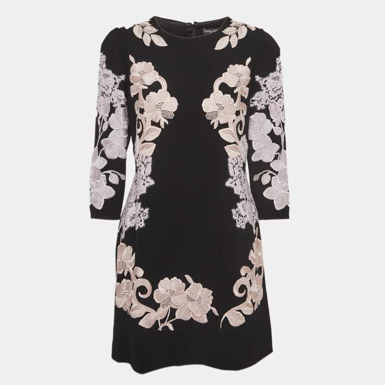 Pre Owned Dolce & Gabbana Black Floral Embroidered Crepe Mini Dress L