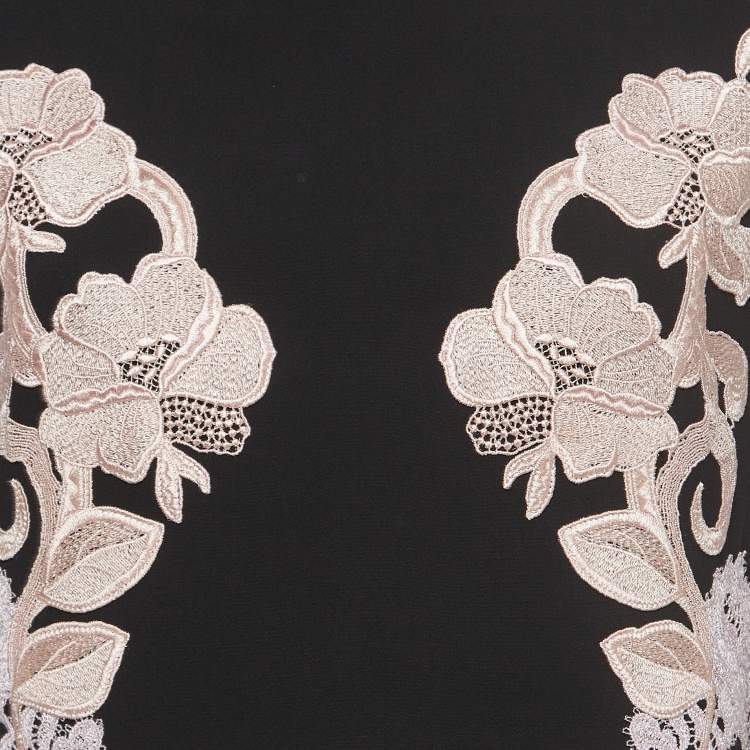 Pre Owned Dolce & Gabbana Black Floral Embroidered Crepe Mini Dress L