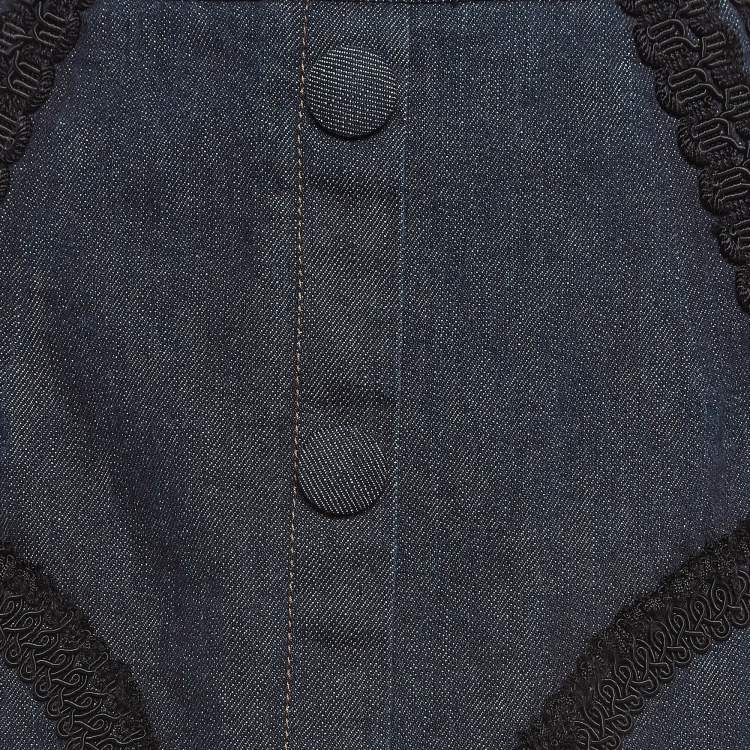 Pre Owned Dolce & Gabbana Blue Lace Embroidered Denim Skirt S