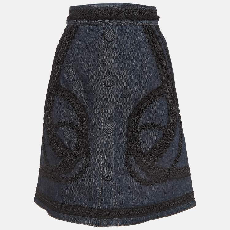 Pre Owned Dolce & Gabbana Blue Lace Embroidered Denim Skirt S