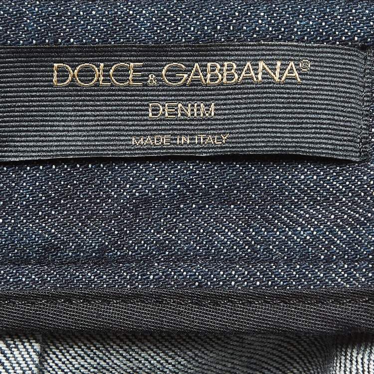 Pre Owned Dolce & Gabbana Blue Lace Embroidered Denim Skirt S