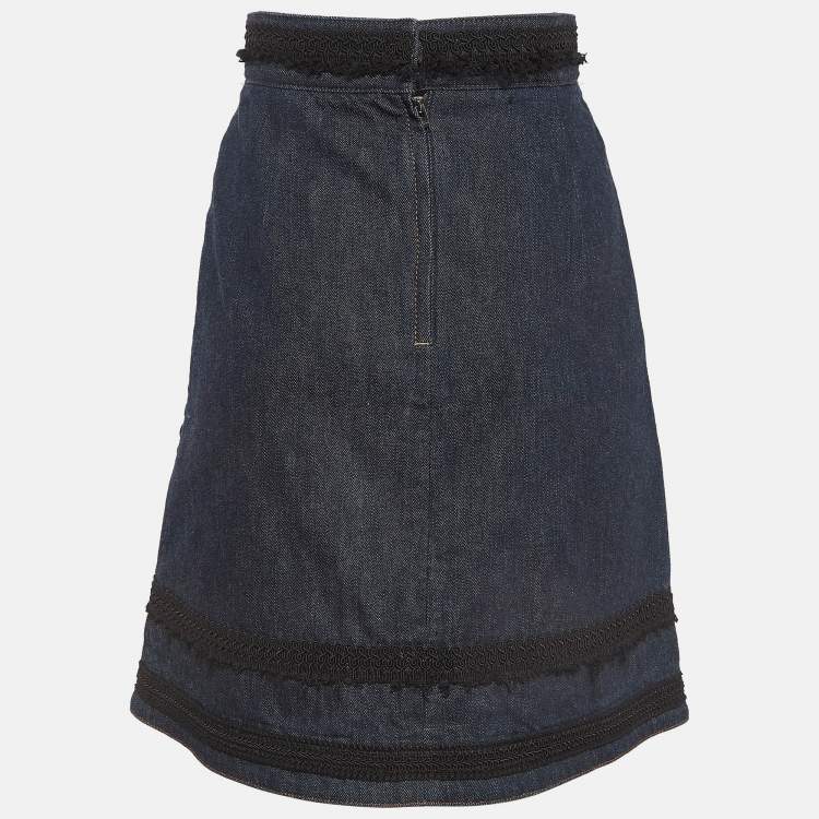 Pre Owned Dolce & Gabbana Blue Lace Embroidered Denim Skirt S