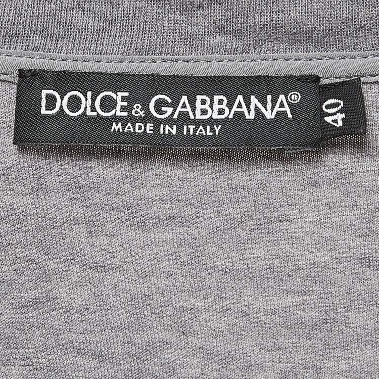Pre Owned Dolce & Gabbana Grey Logo Embellished Cotton Knit T-Shirt S