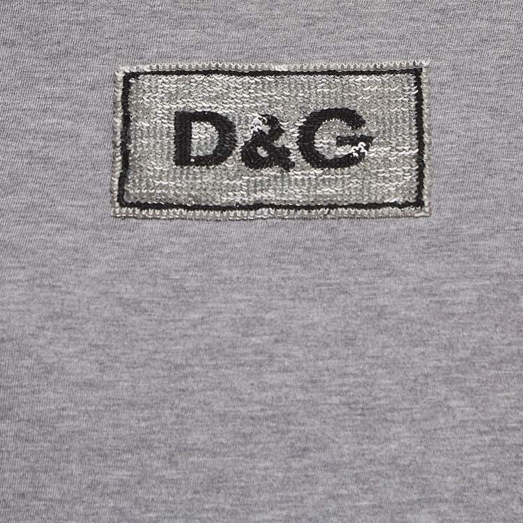 Pre Owned Dolce & Gabbana Grey Logo Embellished Cotton Knit T-Shirt S
