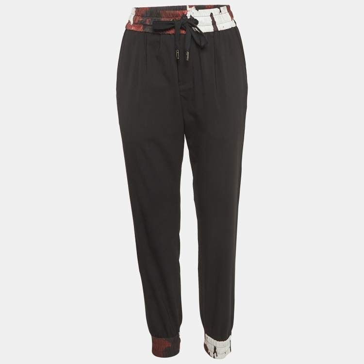 Pre Owned Dolce & Gabbana Black Wool Blend Contrast Trim Track Pants M