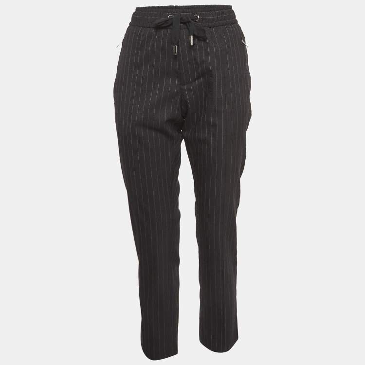 Pre Owned Dolce & Gabbana Dark Grey Pink Stripe Wool Blend Trousers M