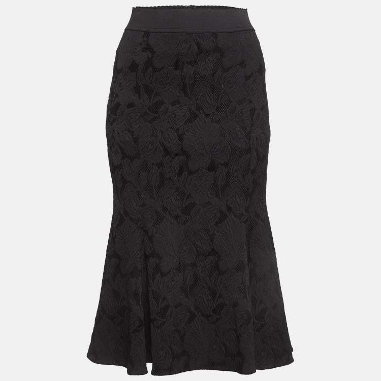 Pre Owned Dolce & Gabbana Black Floral Jacquard Flared Midi Skirt M