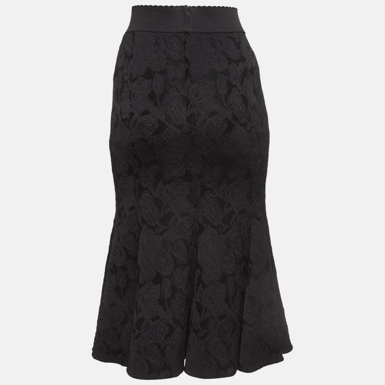 Pre Owned Dolce & Gabbana Black Floral Jacquard Flared Midi Skirt M
