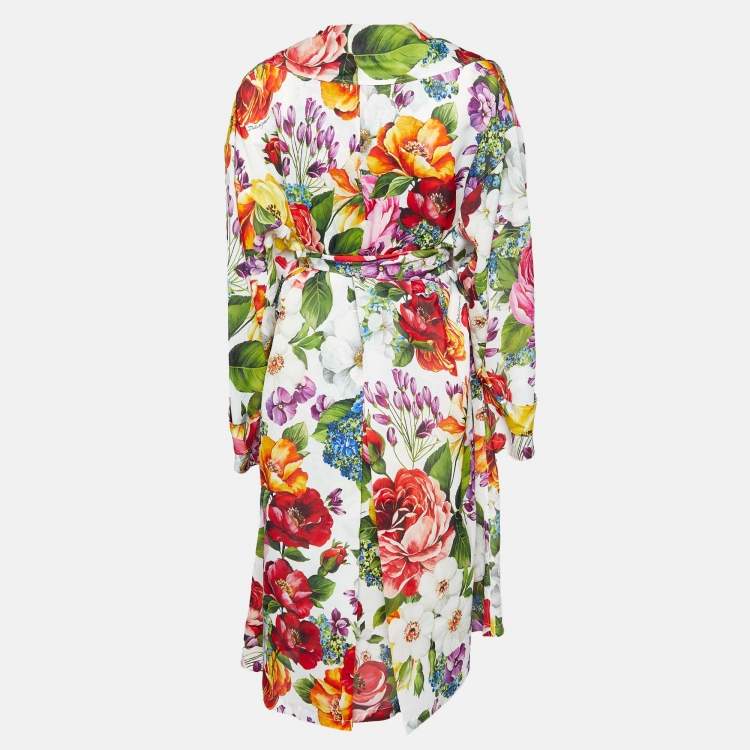 Pre Owned Dolce & Gabbana Multicolor Floral Print Silk Blend Trench Coat S