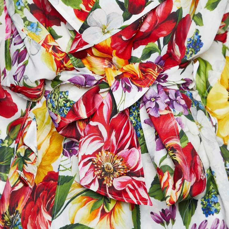 Pre Owned Dolce & Gabbana Multicolor Floral Print Silk Blend Trench Coat S