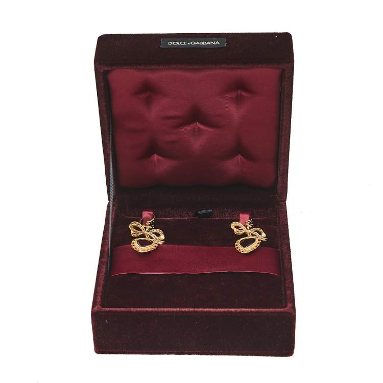 Pre Owned Dolce & Gabbana Bow Heart Multicolor Sapphire Garnet 18k Yellow Gold Leverback Earrings 