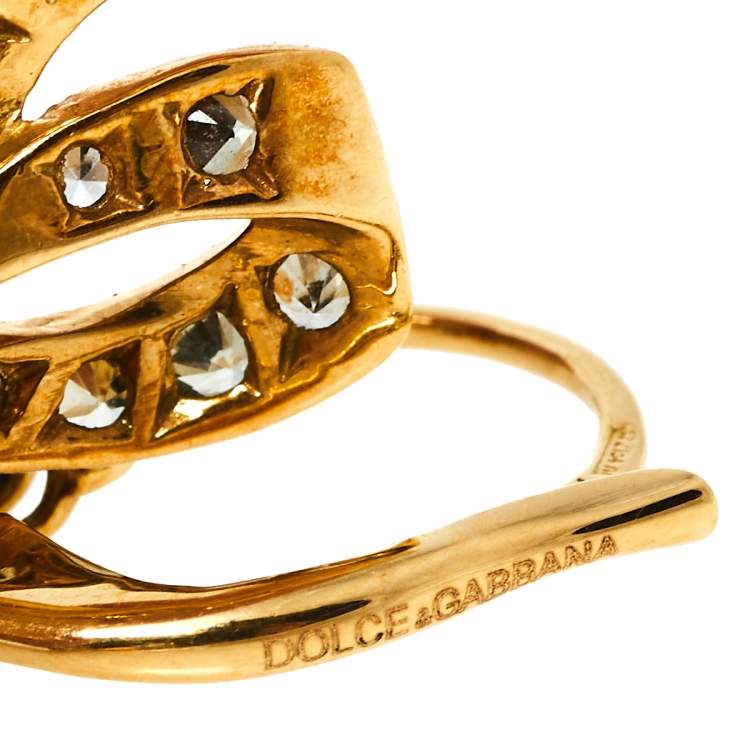 Pre Owned Dolce & Gabbana Bow Heart Multicolor Sapphire Garnet 18k Yellow Gold Leverback Earrings 
