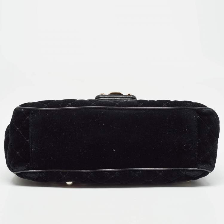 Pre Owned Dolce & Gabbana Black Quilted Velvet and Leather Lucia Embellished Shoulder Bag