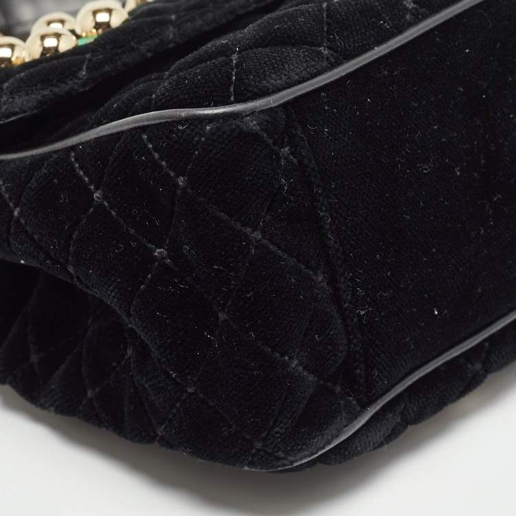 Pre Owned Dolce & Gabbana Black Quilted Velvet and Leather Lucia Embellished Shoulder Bag
