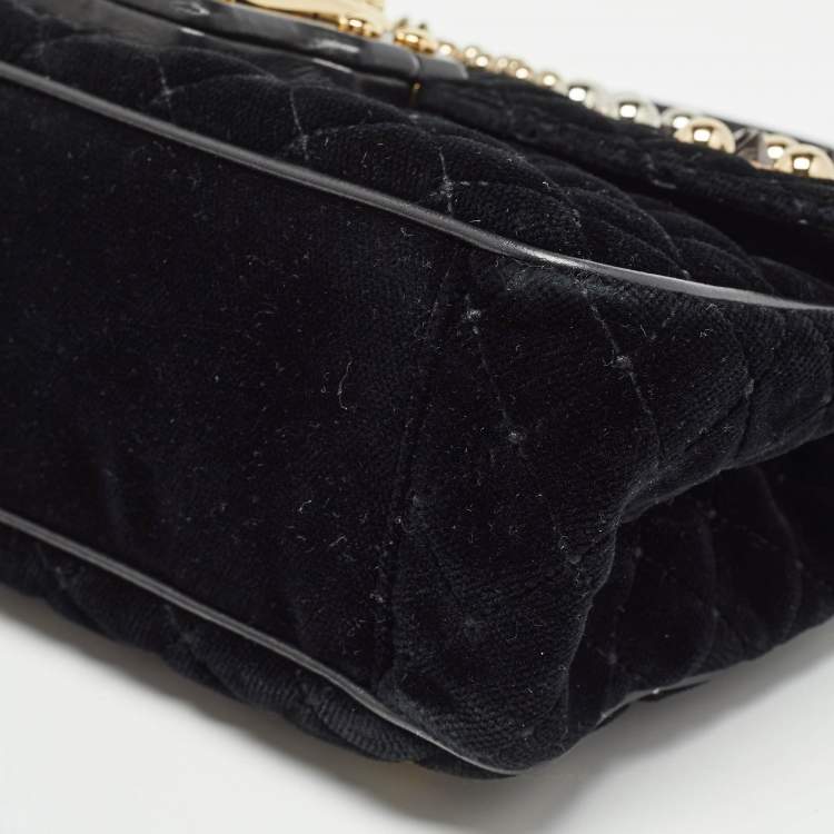 Pre Owned Dolce & Gabbana Black Quilted Velvet and Leather Lucia Embellished Shoulder Bag
