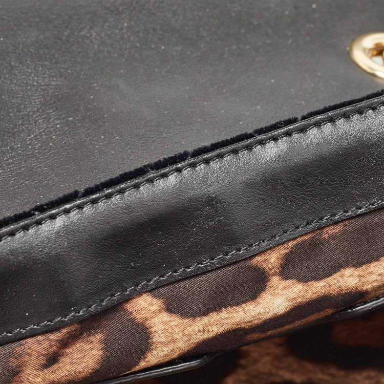 Pre Owned Dolce & Gabbana Black Quilted Velvet and Leather Lucia Embellished Shoulder Bag