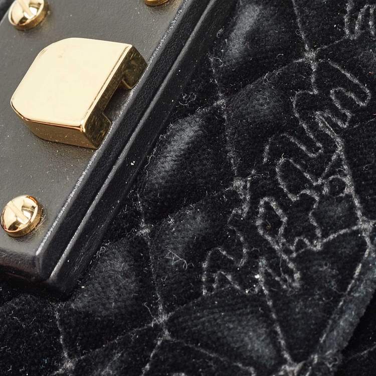 Pre Owned Dolce & Gabbana Black Quilted Velvet and Leather Lucia Embellished Shoulder Bag