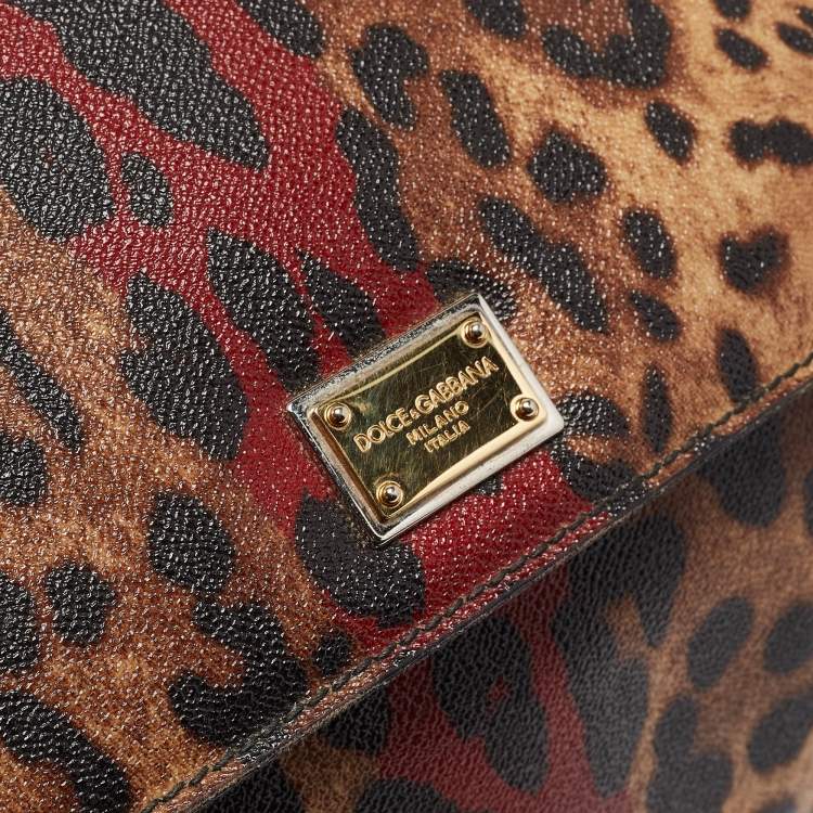 Pre Owned Dolce & Gabbana Black/Brown Leopard Print Coated Canvas Large Miss Sicily Top Handle Bag
