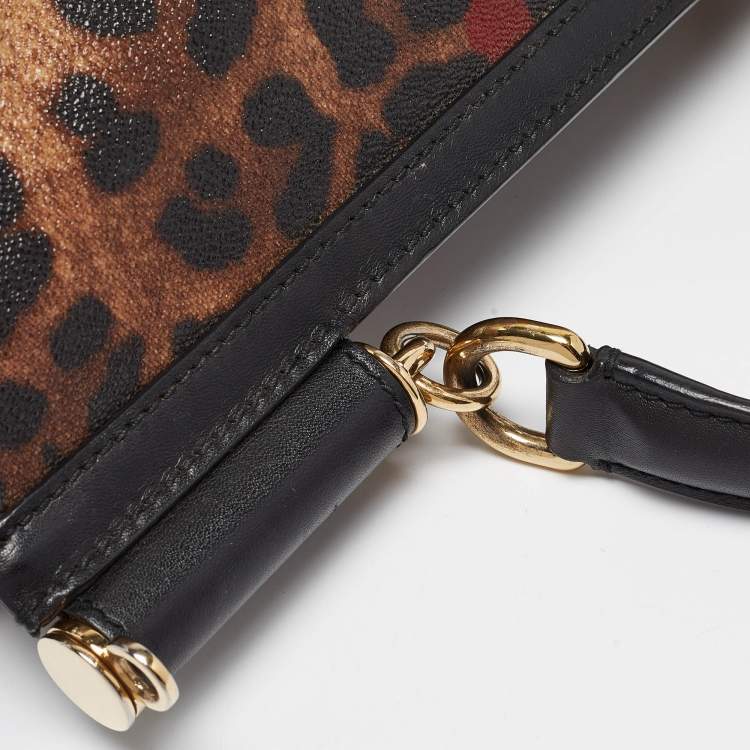 Pre Owned Dolce & Gabbana Black/Brown Leopard Print Coated Canvas Large Miss Sicily Top Handle Bag