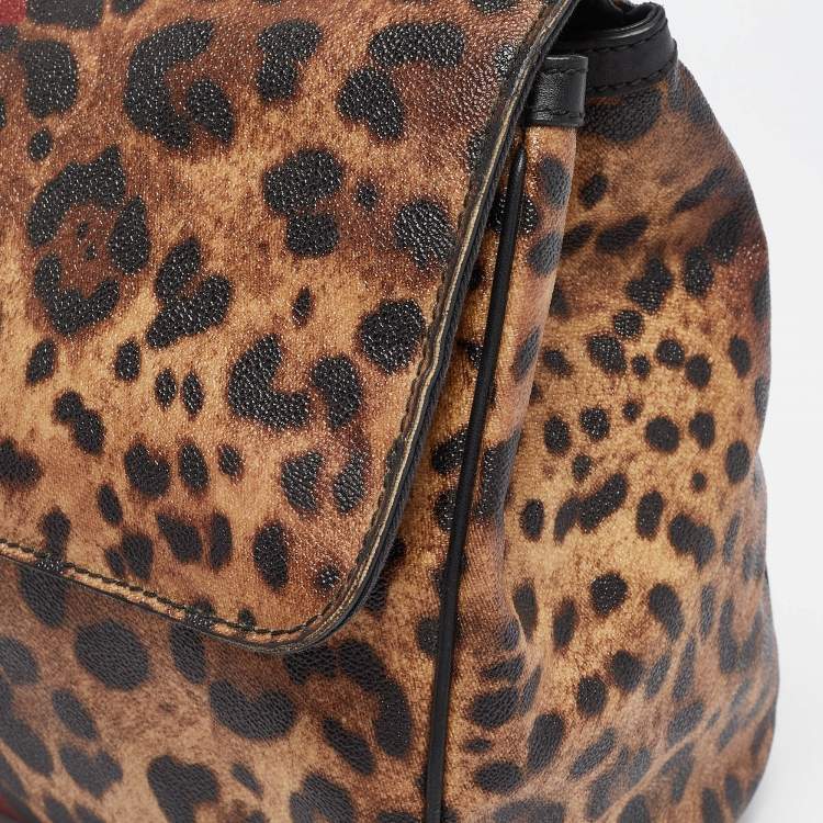 Pre Owned Dolce & Gabbana Black/Brown Leopard Print Coated Canvas Large Miss Sicily Top Handle Bag