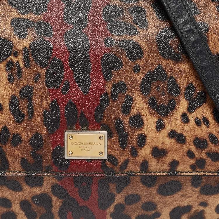 Pre Owned Dolce & Gabbana Black/Brown Leopard Print Coated Canvas Large Miss Sicily Top Handle Bag