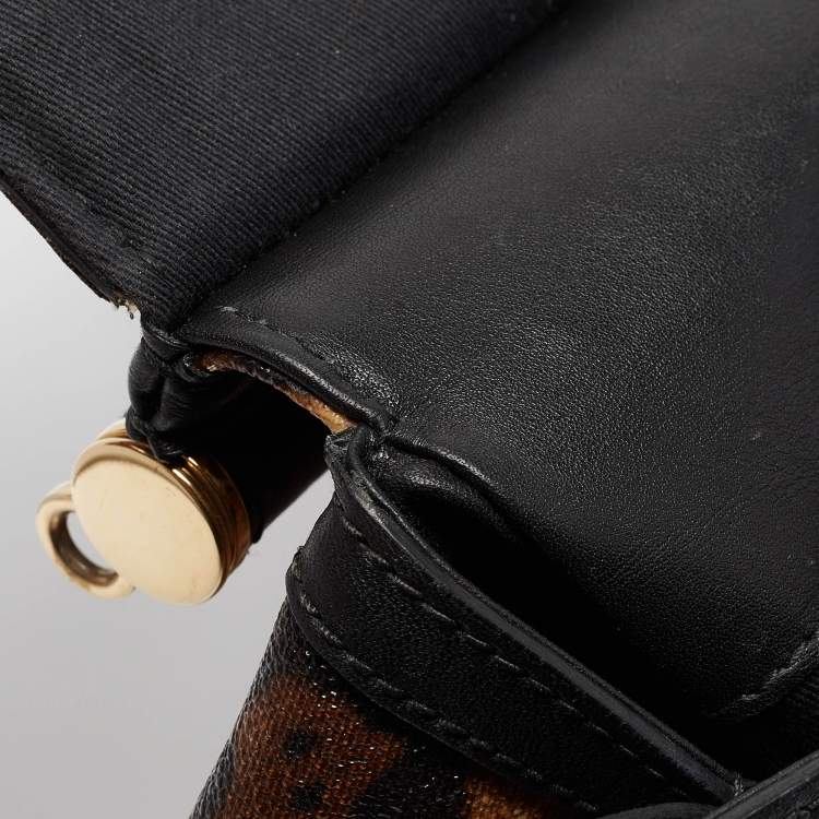 Pre Owned Dolce & Gabbana Black/Brown Leopard Print Coated Canvas Large Miss Sicily Top Handle Bag