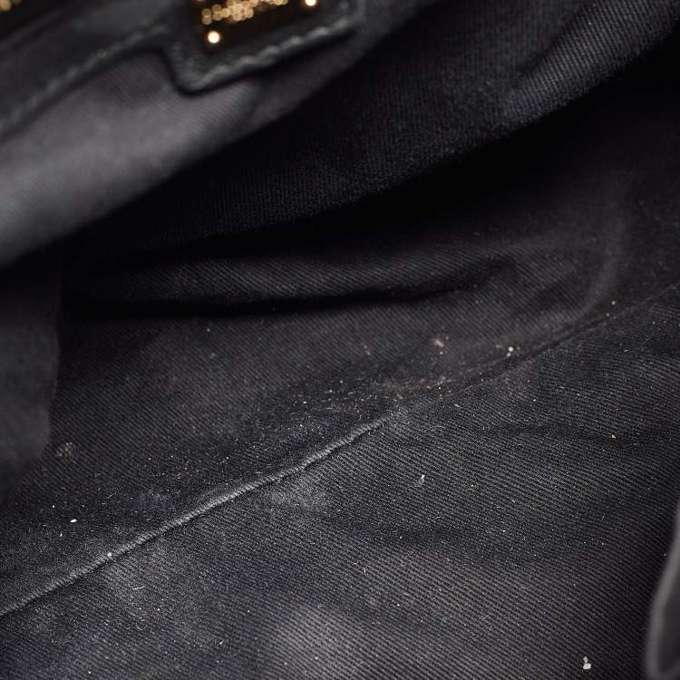 Pre Owned Dolce & Gabbana Black/Brown Leopard Print Coated Canvas Large Miss Sicily Top Handle Bag
