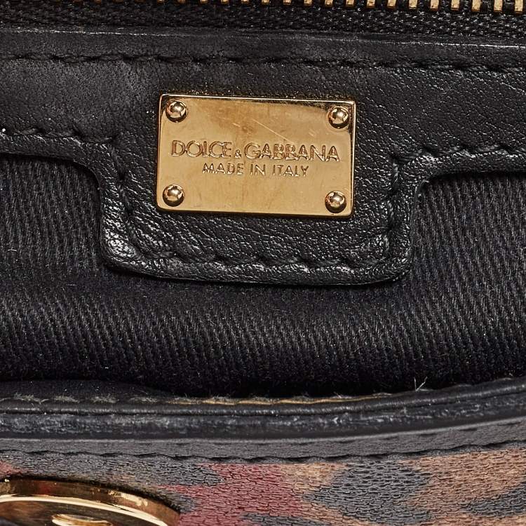 Pre Owned Dolce & Gabbana Black/Brown Leopard Print Coated Canvas Large Miss Sicily Top Handle Bag