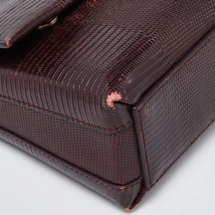 Pre Owned Dolce & Gabbana Burgundy Lizard Embossed Leather DG Millennials Shoulder Bag