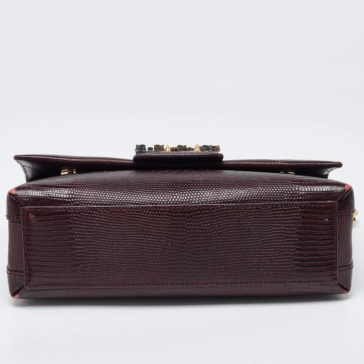 Pre Owned Dolce & Gabbana Burgundy Lizard Embossed Leather DG Millennials Shoulder Bag