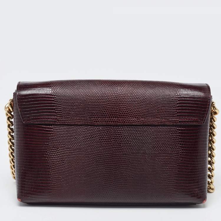 Pre Owned Dolce & Gabbana Burgundy Lizard Embossed Leather DG Millennials Shoulder Bag