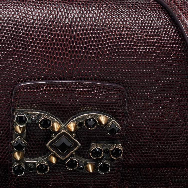 Pre Owned Dolce & Gabbana Burgundy Lizard Embossed Leather DG Millennials Shoulder Bag