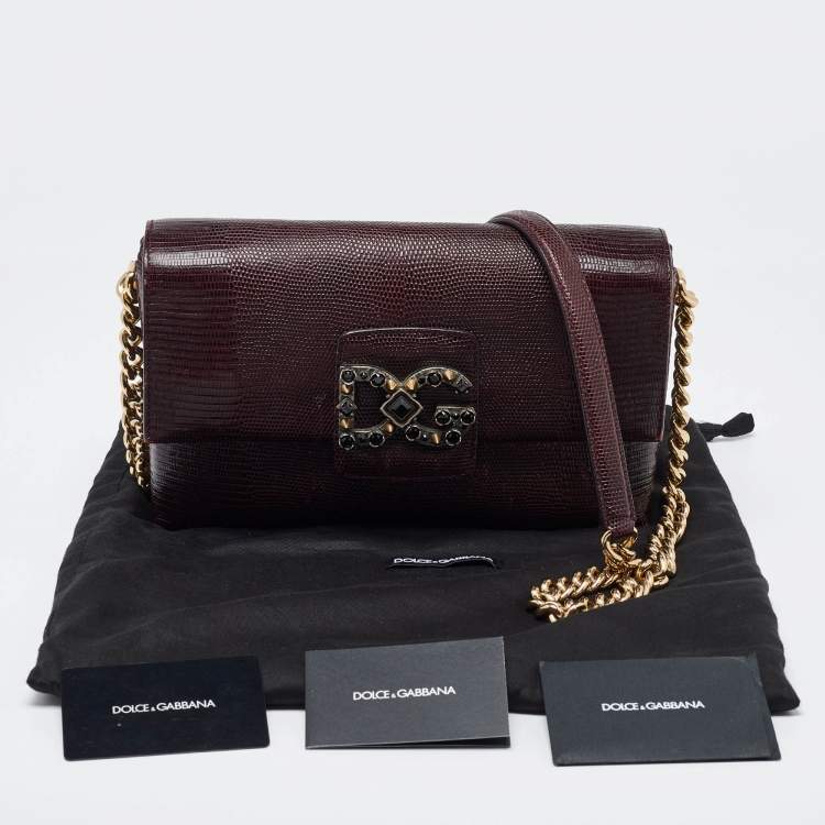 Pre Owned Dolce & Gabbana Burgundy Lizard Embossed Leather DG Millennials Shoulder Bag