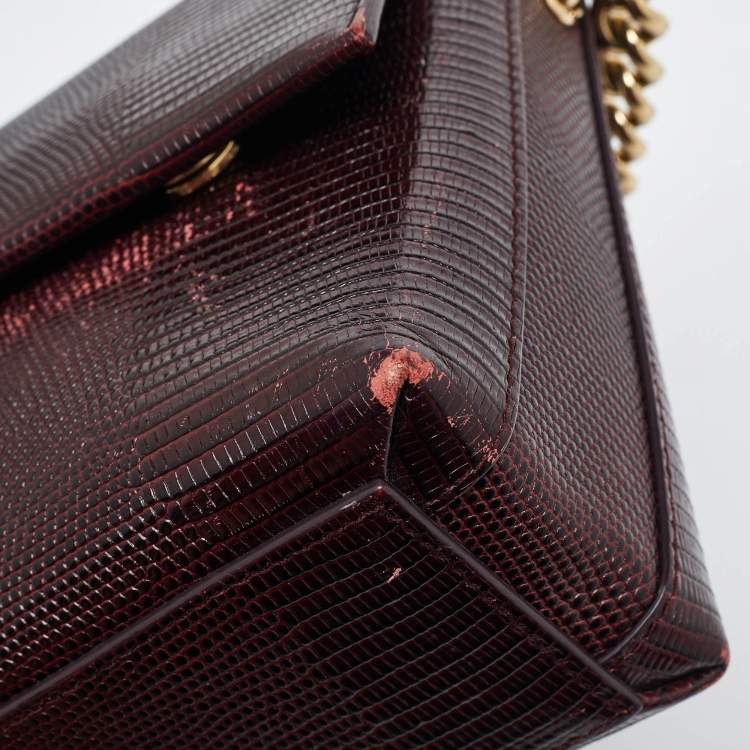 Pre Owned Dolce & Gabbana Burgundy Lizard Embossed Leather DG Millennials Shoulder Bag