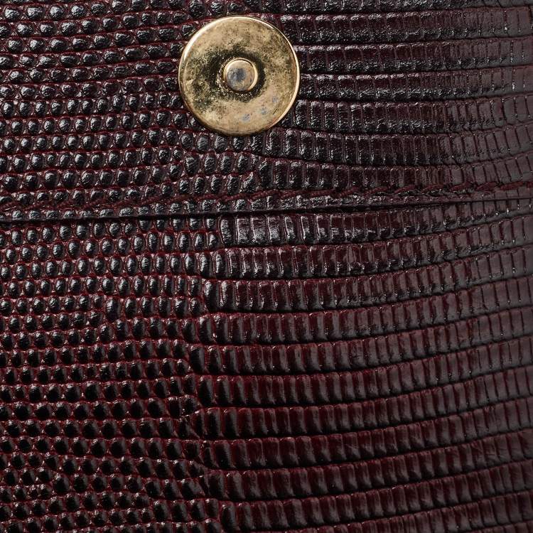 Pre Owned Dolce & Gabbana Burgundy Lizard Embossed Leather DG Millennials Shoulder Bag